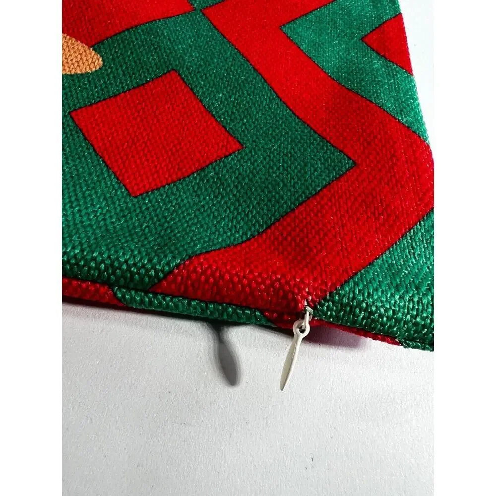 Christmas Pillow Cover Zipper Canvas Fabric Holiday Square Snowman Green Red NEW